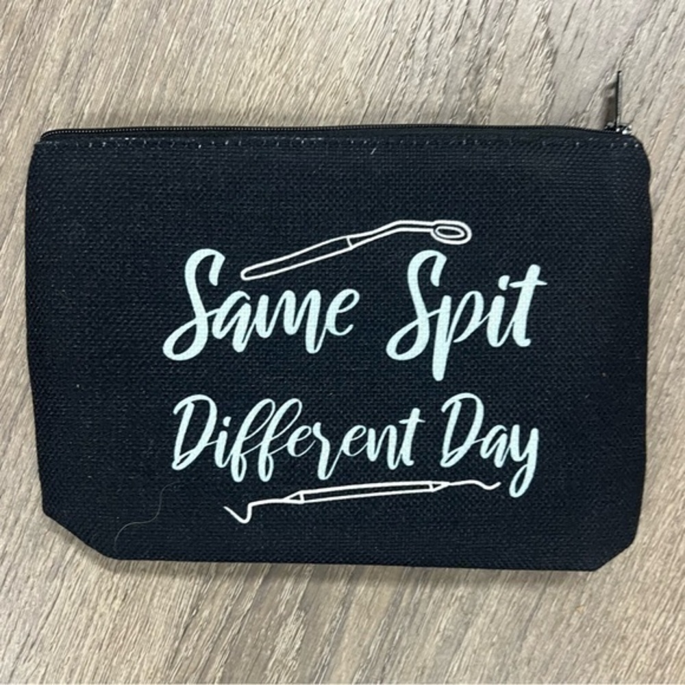 Victoria Leland Designs Black Zipper Pouch with White Text